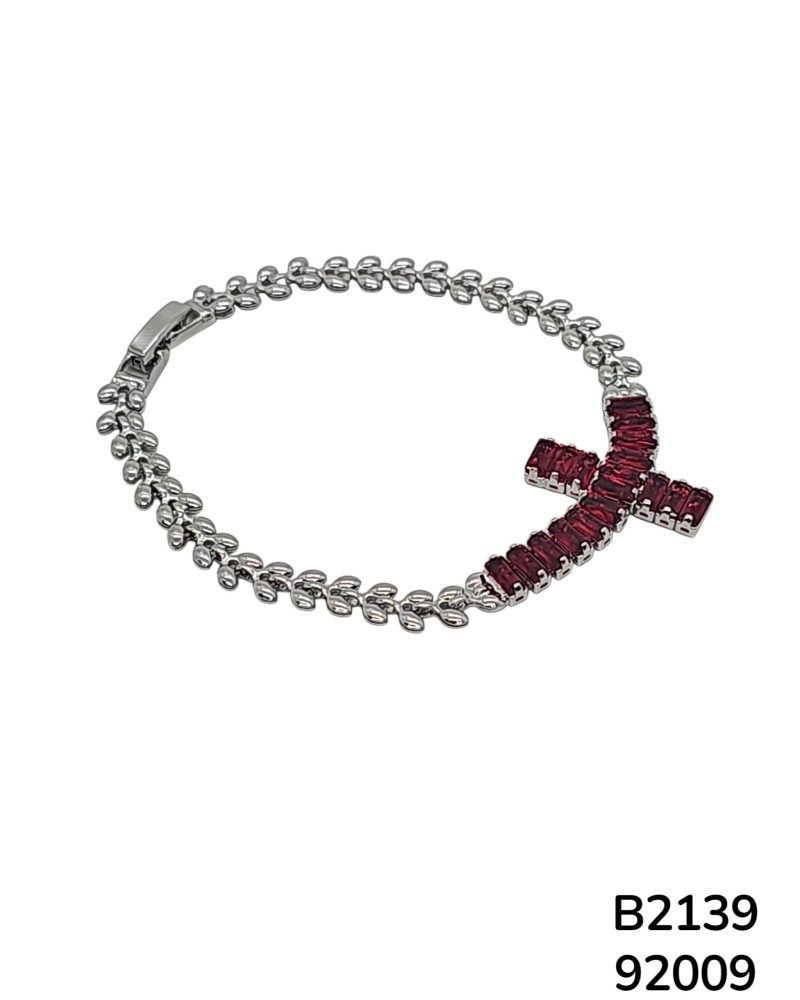 B2139 Pulsera con Dije de Cruz y Cristales de rojos