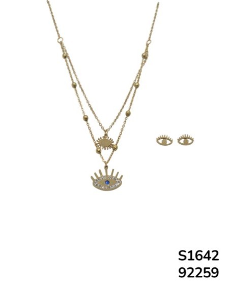 S1642: Set de Cadena Doble con dije y aretes de Ojos Turcos.