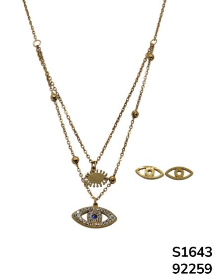 S1643 Conjunto de Cadena doble y aretes con Ojo Turco Protector.