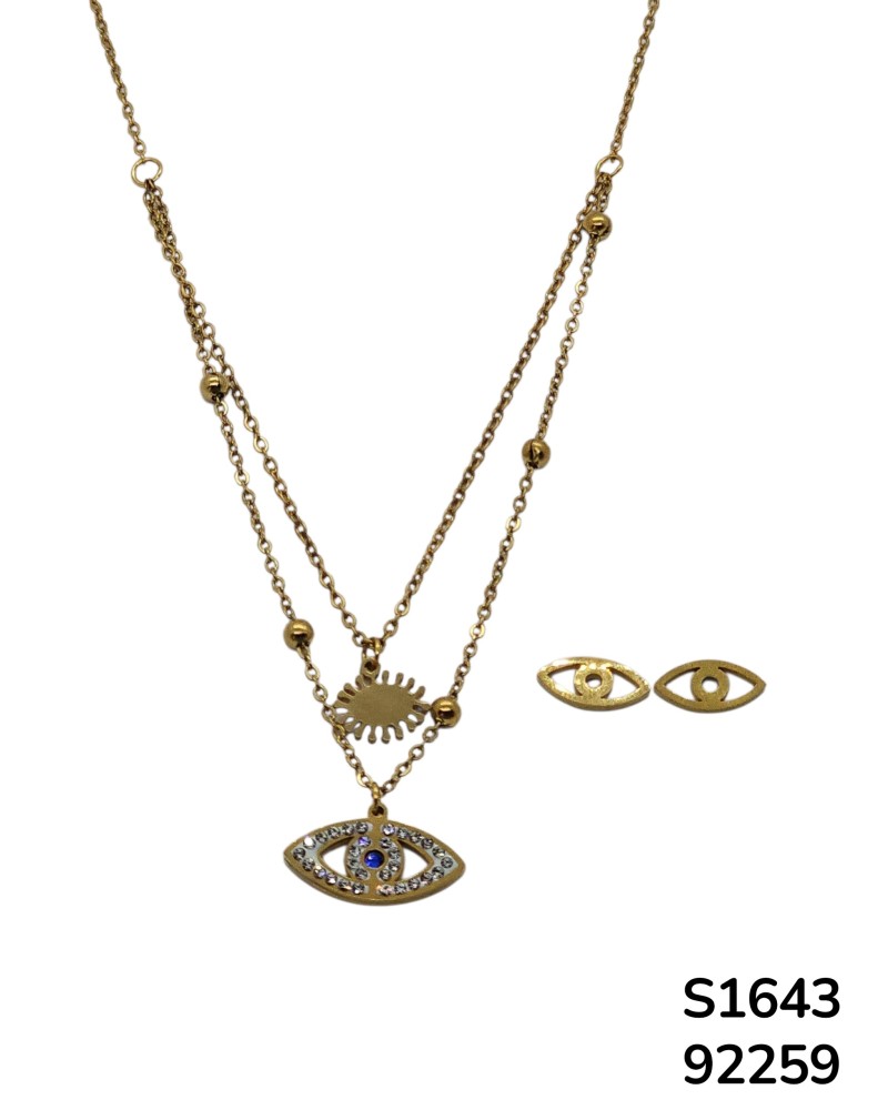 S1643 Conjunto de Cadena doble y aretes con Ojo Turco Protector.