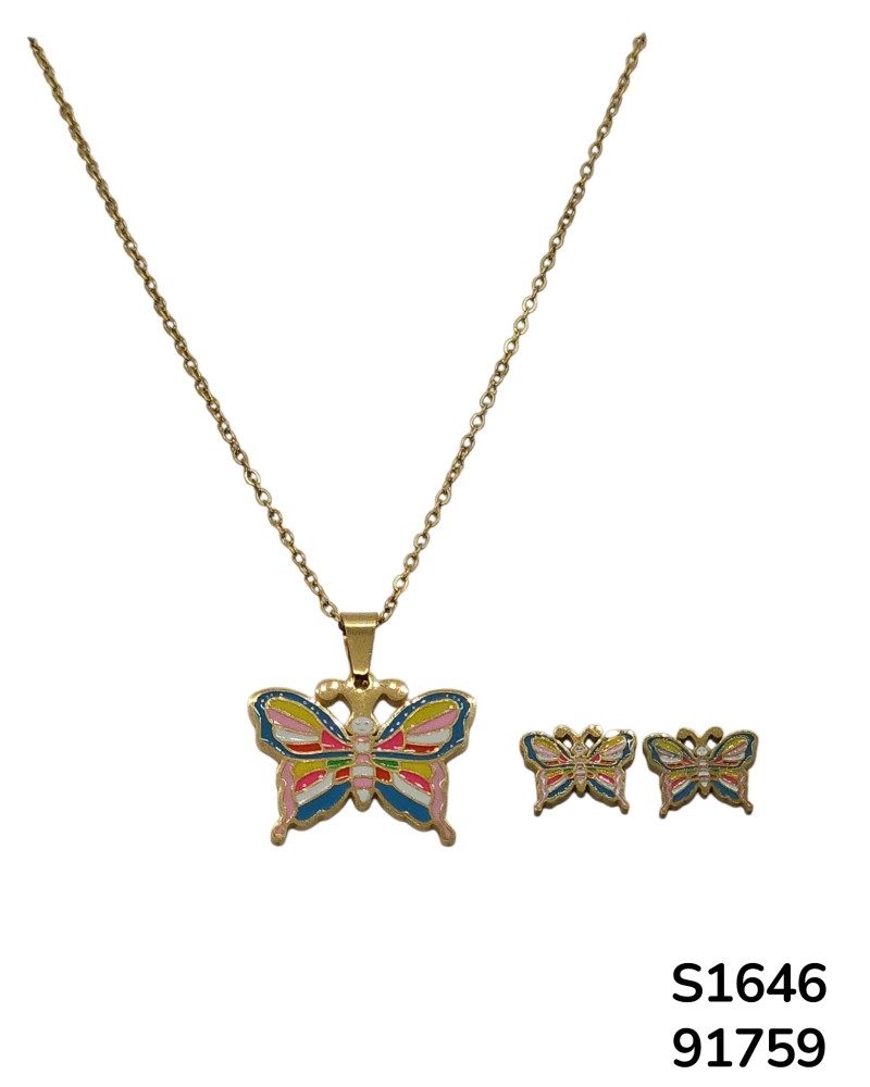 S1646 Conjunto de Cadena con Dije de Mariposa de Colores