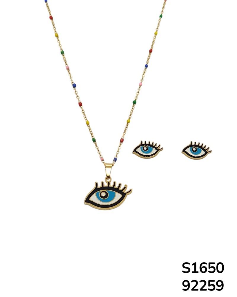 S1650 Conjunto de Cadena con Dije y aretes de Ojo Turco