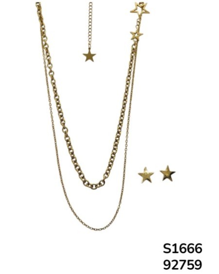 S1666 Conjunto de Cadena doble con aretes y dije de Estrella