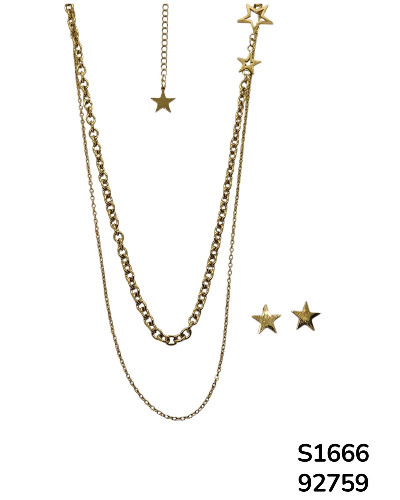 S1666 Conjunto de Cadena doble con aretes y dije de Estrella