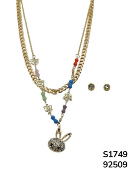 S1749 Conjunto de Cadena doble con Conejo y Mariposas