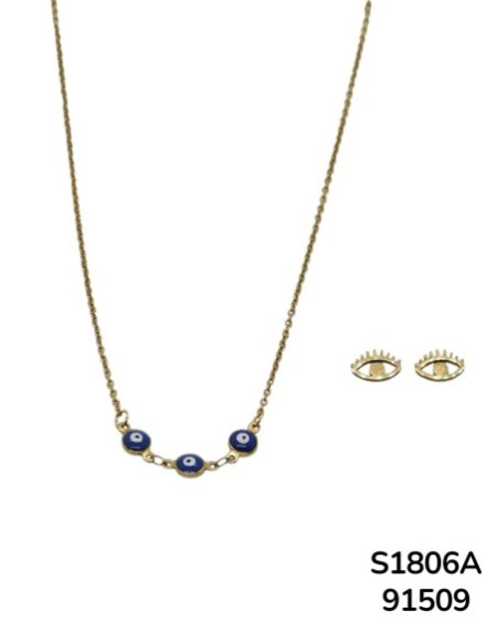 S1806 Conjunto de Cadena con Ojo Turco de Color y aretes que hacen juego