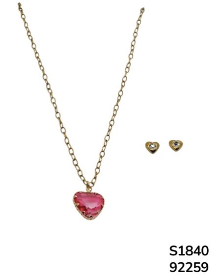 S1840 Conjunto de Cadena con Cristal de Corazón Rosa