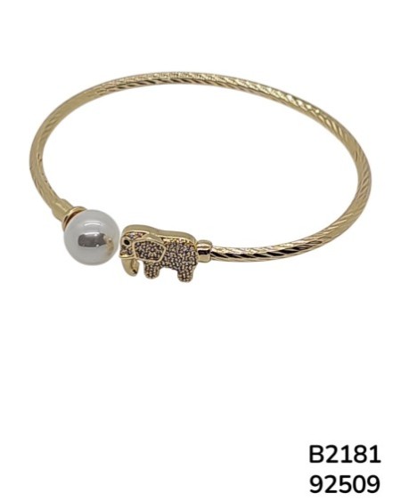 B2181 Pulsera Dorada con Elefante y Perlas