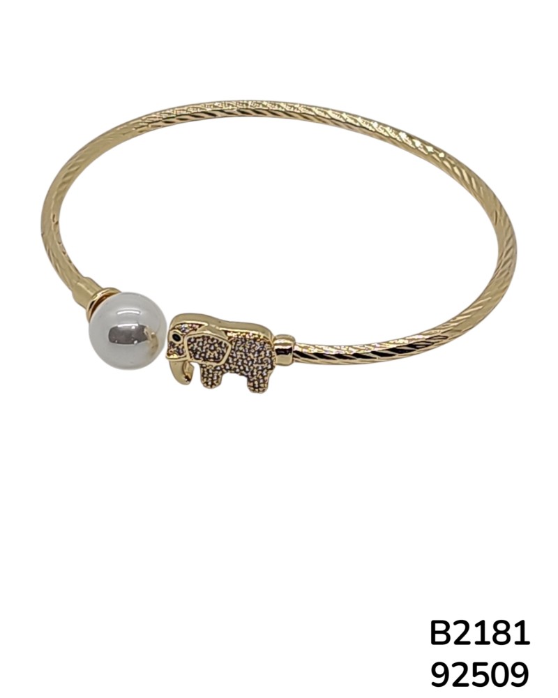 B2181 Pulsera Dorada con Elefante y Perlas