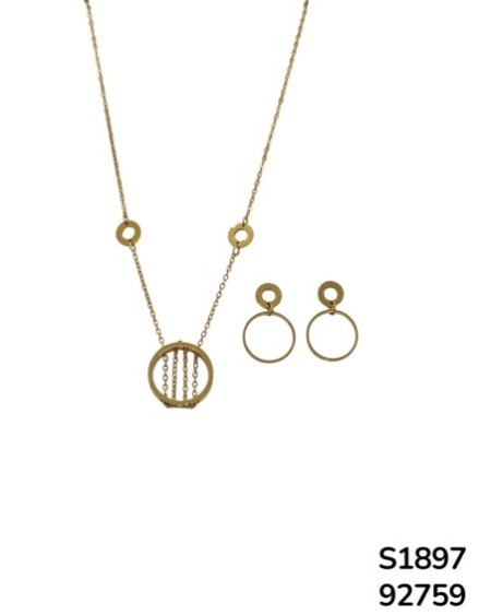 S1897 Conjunto de Cadena con Círculo y Cadenas en el centro y aretes a juego
