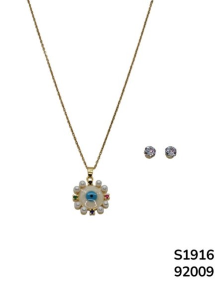 S1916 Cadena con Dije de Ojo Turco y Aretes de Circonitas