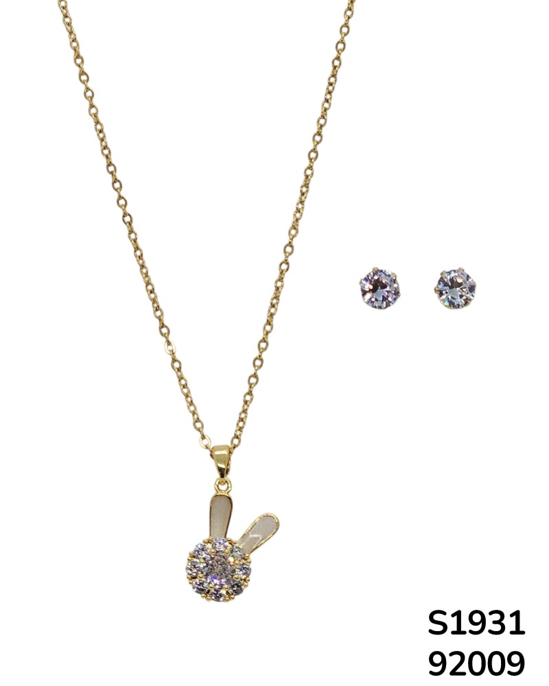 S1931 Cadena de Conejo con Aretes de Cristal