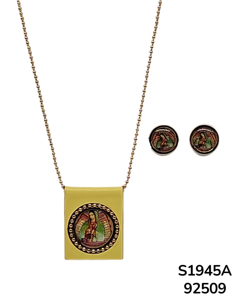 S1945 Cadena con Dije de la Virgen de Guadalupe y aretes a juego.