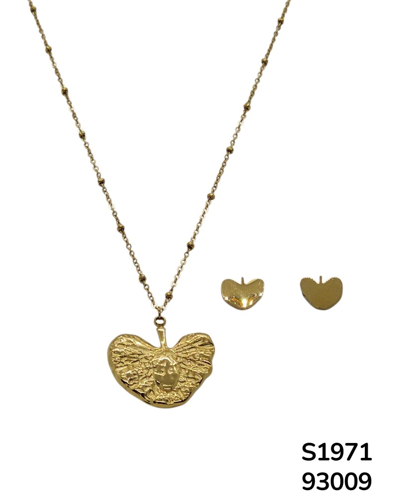 S1971 Conjunto de Cadena con Dije de corazón minimalista y Aretes a juego
