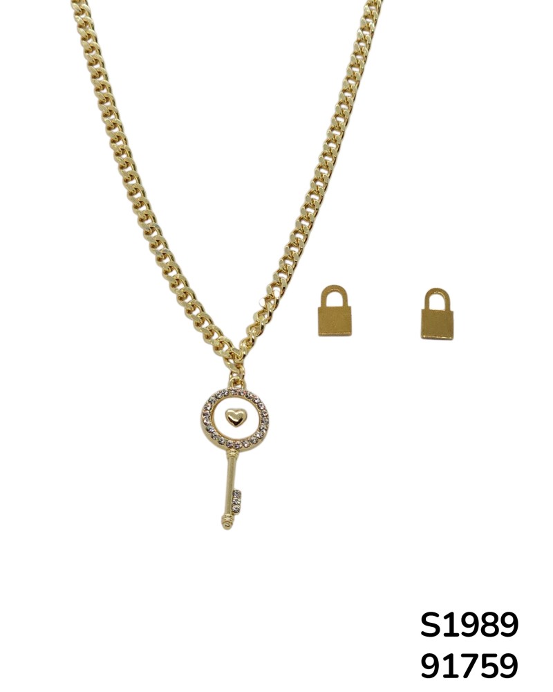 S1989 Conjunto de Cadena con Llave y aretes de Candado