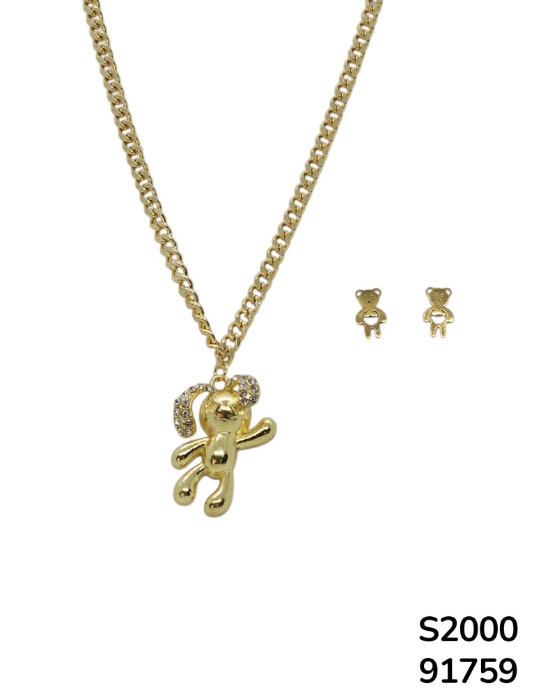 S2000 Conjunto de Cadena con colgante de conejo con brillantes  y aretes osito