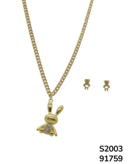 S2003 Conjunto de Cadena con Dije de Conejo y aretes de oso
