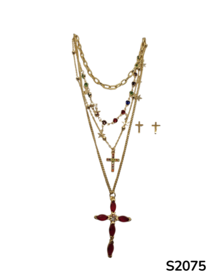 S2075 Cadena cuatruple con dijes de estrellas y cruces