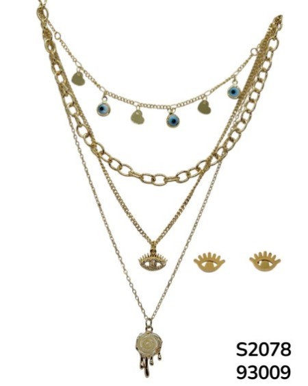 S2078 Conjunto de Cadena cuadruple con Dije de Rosa