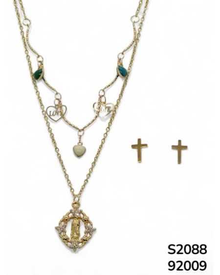 S2088 Conjunto de Cadena doble con dijes de corazones de colores