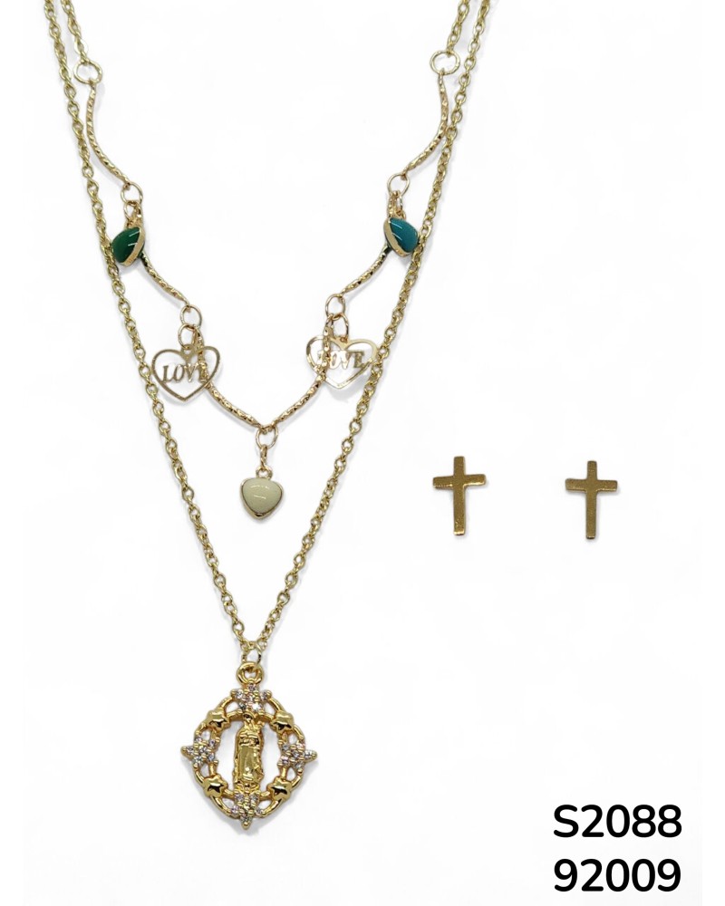 S2088 Conjunto de Cadena doble con dijes de corazones de colores