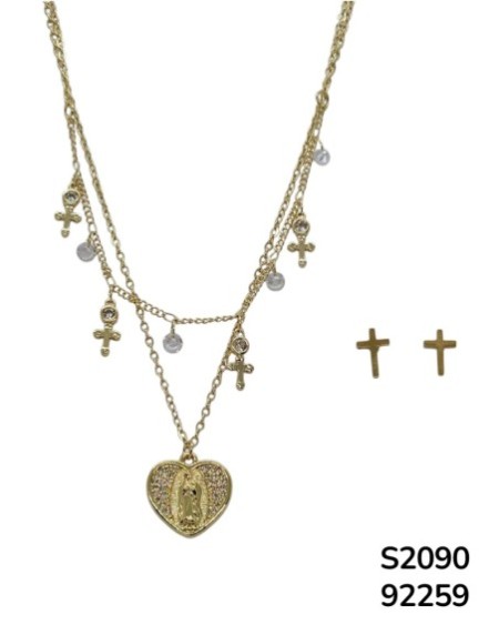S2090 Conjunto de Cadena doble con dijes de cruces