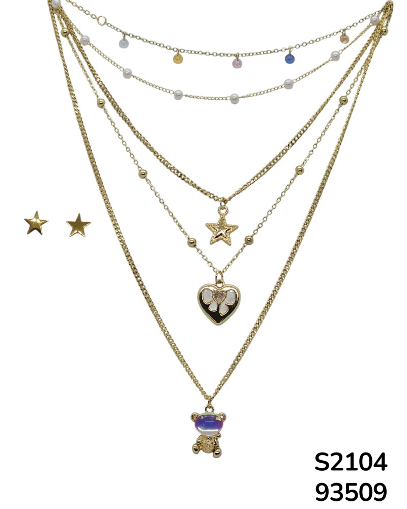 S2104 Cadena quintuple con colgantes de corazón