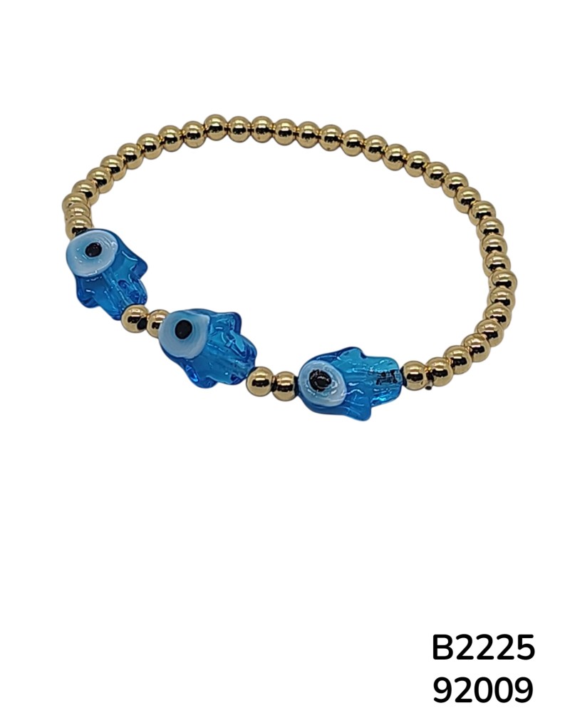 B2225 Brazaletes con Cuentas doradas con Ojo Turco y Mano de Hamsa