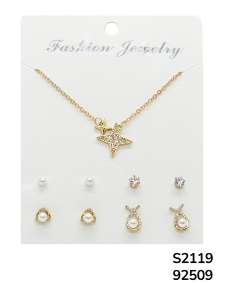 S2119 Conjunto de Cadena con dije de estrella doble y múltiples aretes