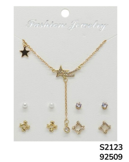 S2123 Conjunto de joyería con dije de estrella y múltiples aretes