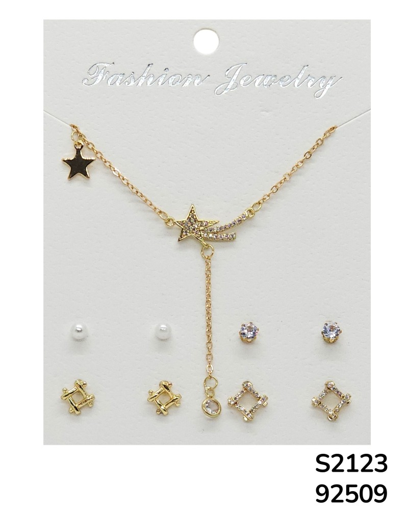 S2123 Conjunto de joyería con dije de estrella y múltiples aretes