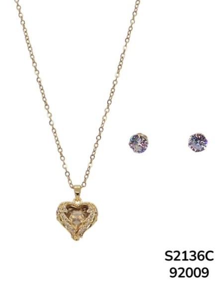 S2136 Conjunto de cadena con colgante de corazón y piedras de colores