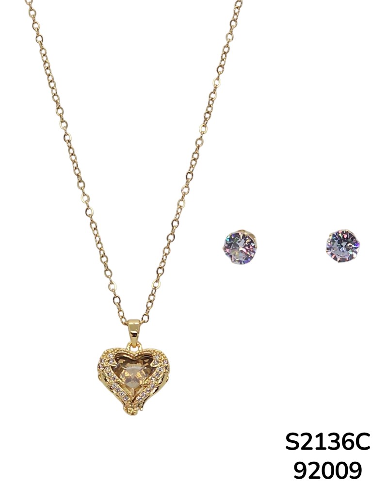 S2136 Conjunto de cadena con colgante de corazón y piedras de colores