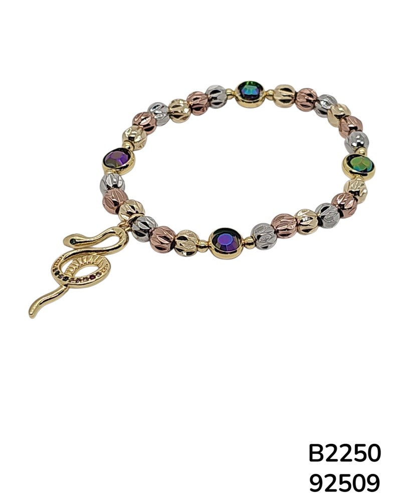 B2250 Brazalete Místico con Cuentas y Colgante de Serpiente Dorada