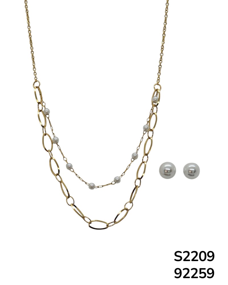 S2209 Conjunto de aretes y cadena doble con Perlas