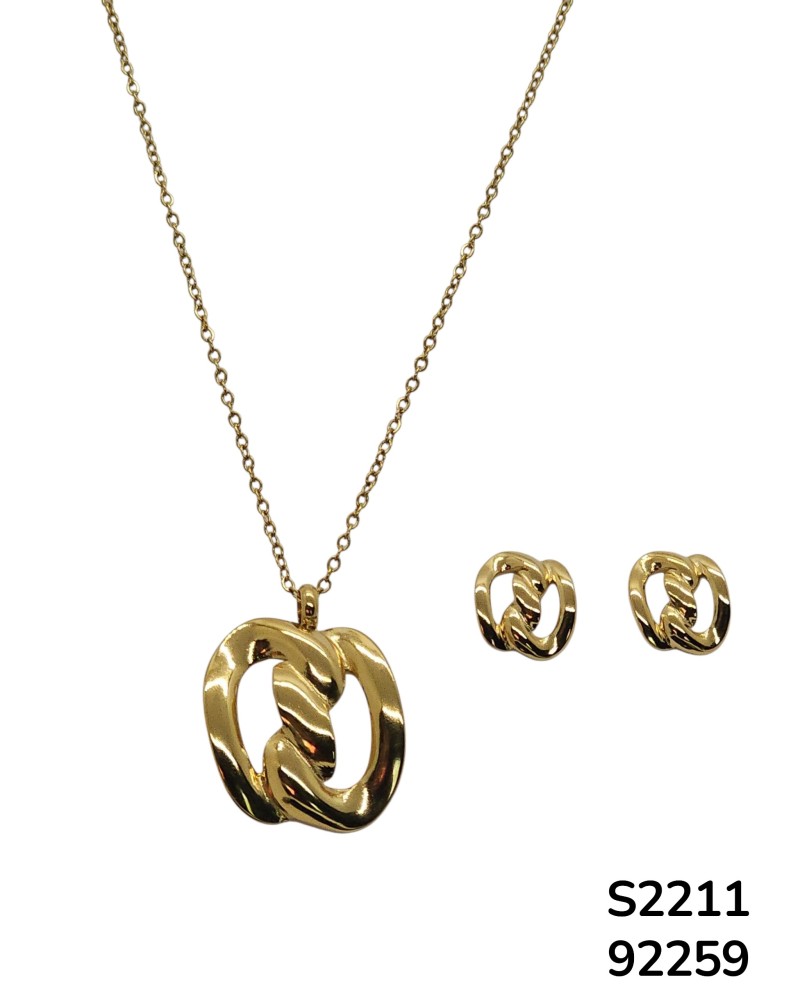 S2211 Conjunto de aretes y cadena con dije entrelazado.