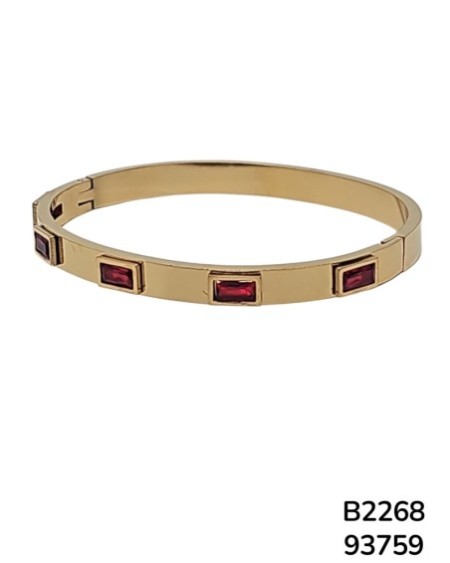 B2268 Brazalete Rígido Dorado con Piedras de Colores