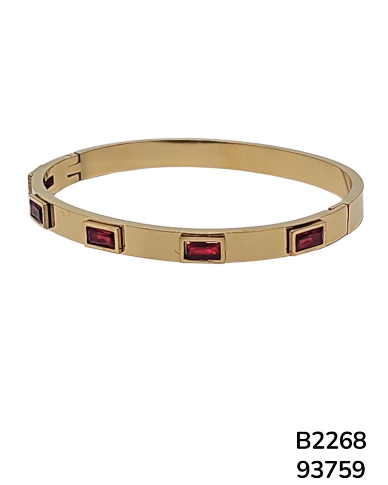 B2268 Brazalete Rígido Dorado con Piedras de Colores