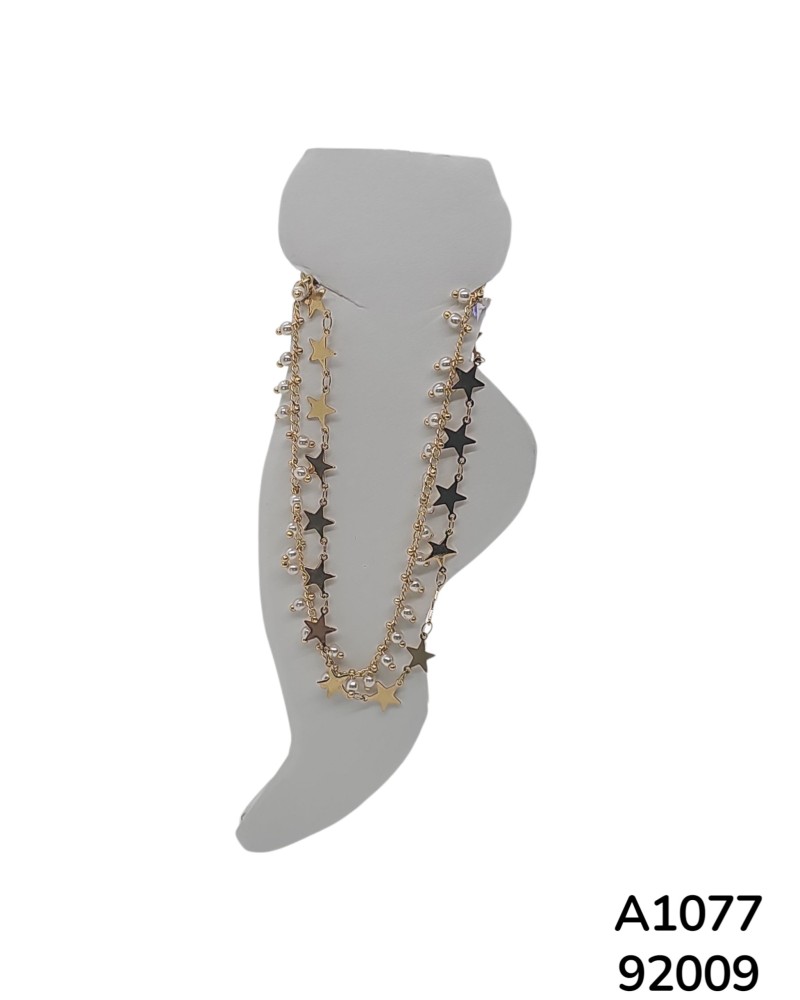 A1077 Tobillera con estrella y perla en acero inoxidable