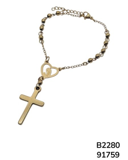 B2280 Pulsera de Cruz en Oro con Detalle de Corazón