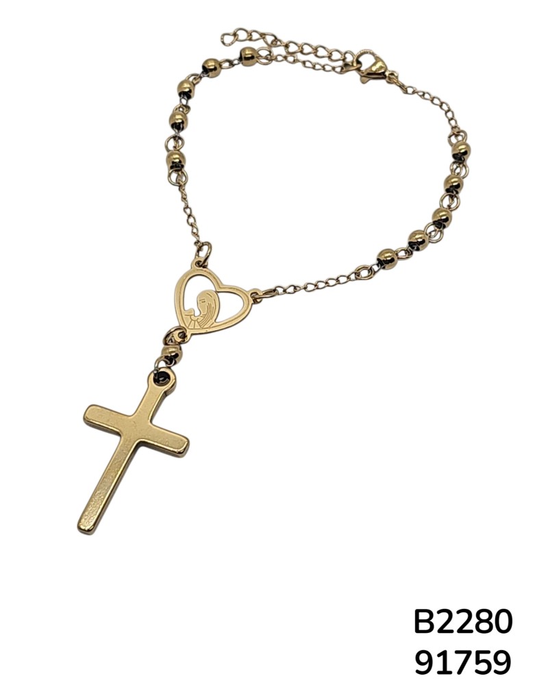 B2280 Pulsera de Cruz en Oro con Detalle de Corazón