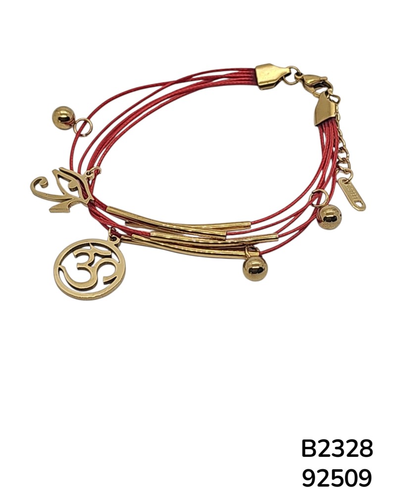 B2328 Pulsera de Hilo Rojo con Dijes de OM y Caligrafía Dorados