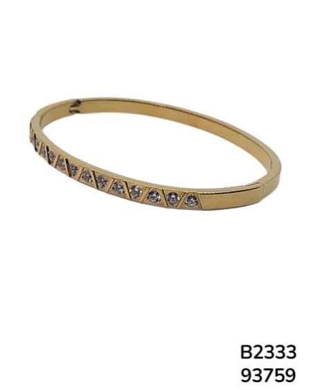 B2333 Brazalete Chapado en Oro con Piedras Tipo Diamante