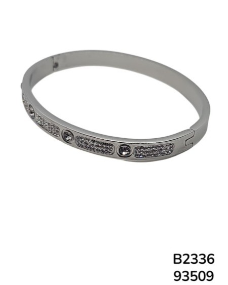 B2336 Brazalete Plateado con Detalles de Cristal