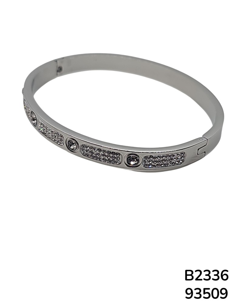 B2336 Brazalete Plateado con Detalles de Cristal