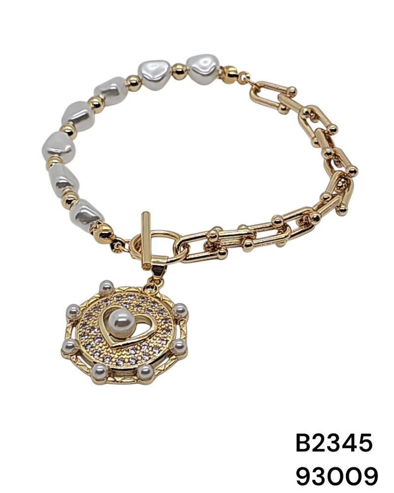 B2345 Pulsera Dorada con Dije de Corazón y Perla